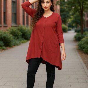 Cheyenne Red Clay Oversized  Tunic Asymmetrical Lagenlook Hem  Women's S/M ARTSY